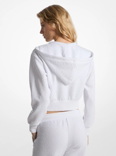 Logo Jacquard Charm Jacquard Cropped Zip-Up Hoodie in WHITE | Michael Kors