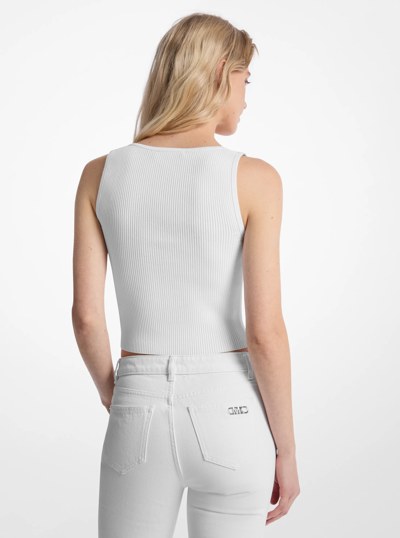 Ribbed Viscose Blend Zip-Up Tank Top in WHITE | Michael Kors
