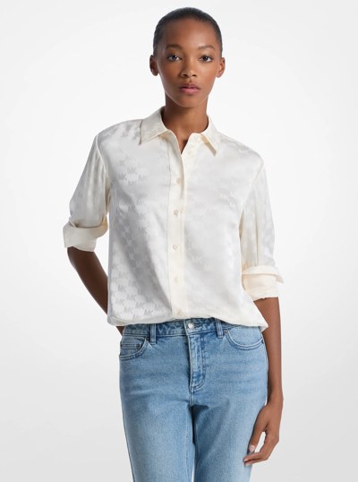 Logo Jacquard Satin Shirt in BONE | Michael Kors