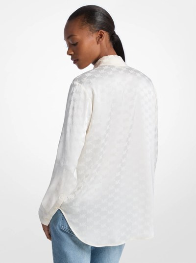 Logo Jacquard Satin Shirt in BONE | Michael Kors