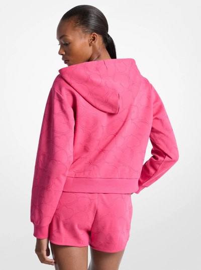 Heart Embroidered Cotton Blend Hoodie in HIBISCUS | Michael Kors