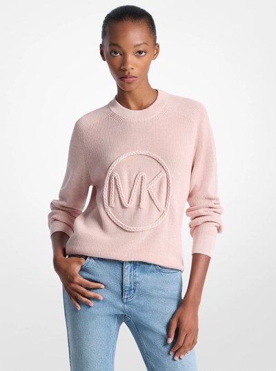 Braided Logo Cotton Blend Sweater in POWDER BLUSH | Michael Kors