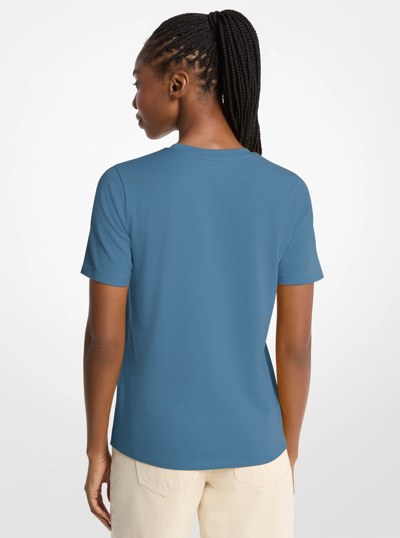 Sequined Logo Cotton T-Shirt in DK CHAMBRAY | Michael Kors