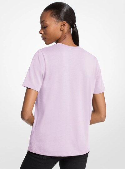 Studded Logo Charm Organic Cotton Jersey T-Shirt in QUARTZ | Michael Kors