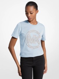 T-shirt en jersey de coton biologique avec logo &agrave; boutons