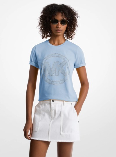 Studded Logo Charm Organic Cotton Jersey T-Shirt in SHOREBLUE | Michael Kors