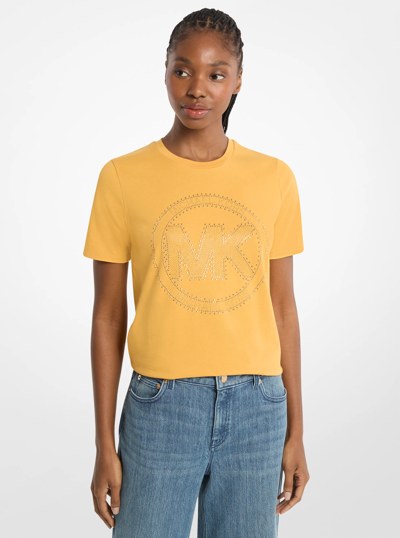Studded Logo Charm Organic Cotton Jersey T-Shirt in HONEYWHEAT | Michael Kors