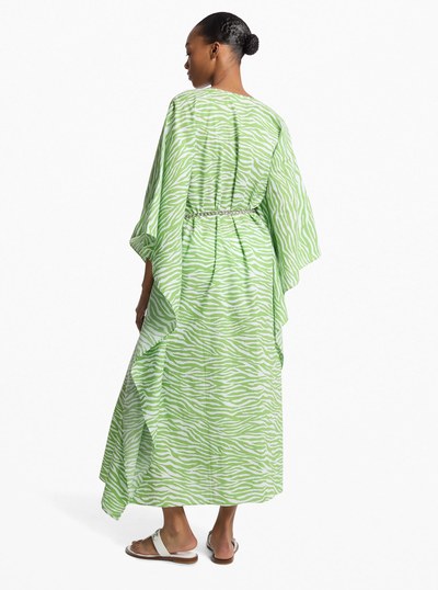Caftan ceintur&eacute; en coton &agrave; imprim&eacute; de z&egrave;bre in VERT JUNGLE | Michael Kors