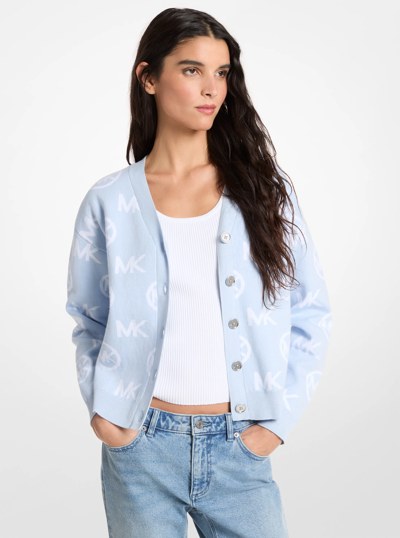 Cardigan en m&eacute;lange de jacquard de coton &agrave; logo in BLEU PASTEL | Michael Kors