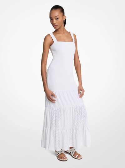 Smocked Tiered Maxi Dress in WHITE | Michael Kors