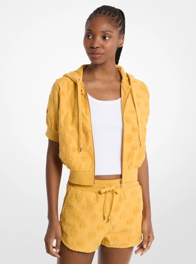 Logo Jacquard Terry Short-Sleeve Jacket in HONEYWHEAT | Michael Kors