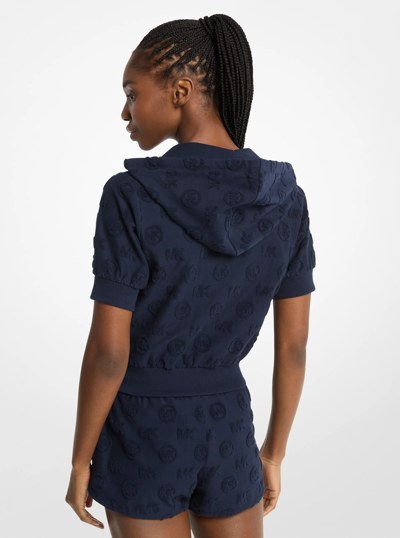 Logo Jacquard Terry Short-Sleeve Jacket in MIDNIGHTBLUE | Michael Kors