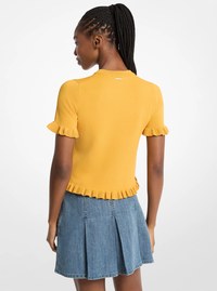Chandail &agrave; manches courtes en tricot extensible &agrave; volants et &agrave; logo