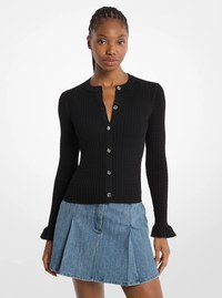 Ruffled Stretch Knit Cardigan
