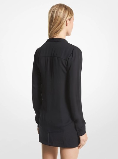 Viscose Blend Tie-Neck Blouse in BLACK | Michael Kors
