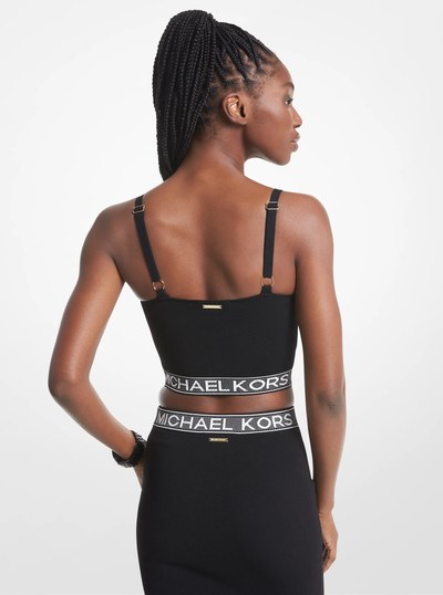 Logo Tape Stretch Knit Tank Top in BLACK | Michael Kors
