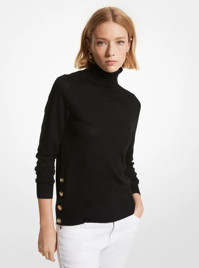 Merino Wool Turtleneck Sweater in BLACK | Michael Kors
