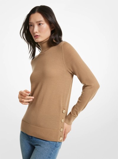 Merino Wool Turtleneck Sweater in DARK CAMEL | Michael Kors