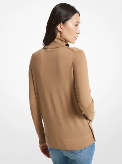 Merino Wool Turtleneck Sweater in DARK CAMEL | Michael Kors
