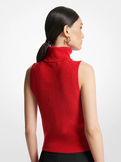 Sleeveless Merino Wool Blend Turtleneck Top in CRIMSON | Michael Kors