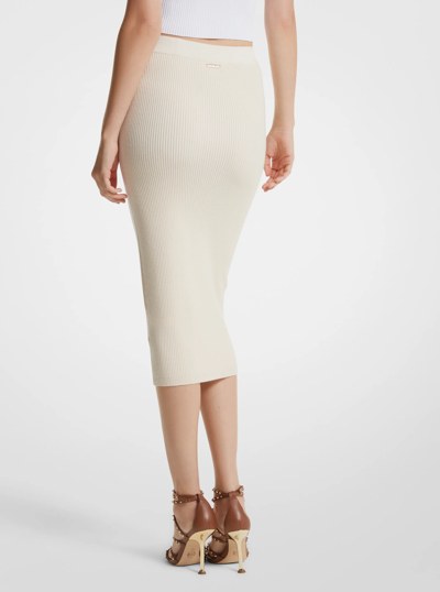 Ribbed Merino Wool Blend Pencil Skirt in BONE | Michael Kors