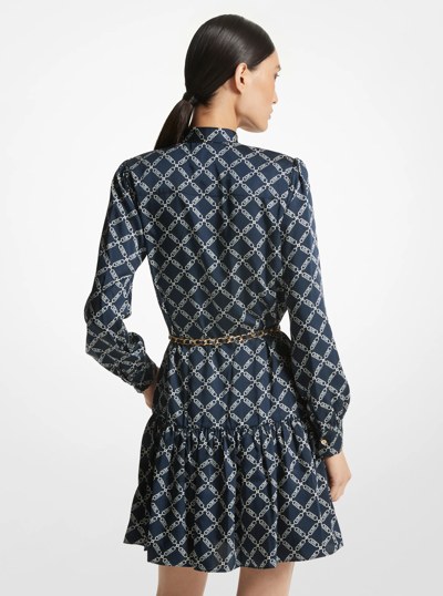 Empire Logo Satin Tie-Front Dress in MIDNIGHTBLUE | Michael Kors