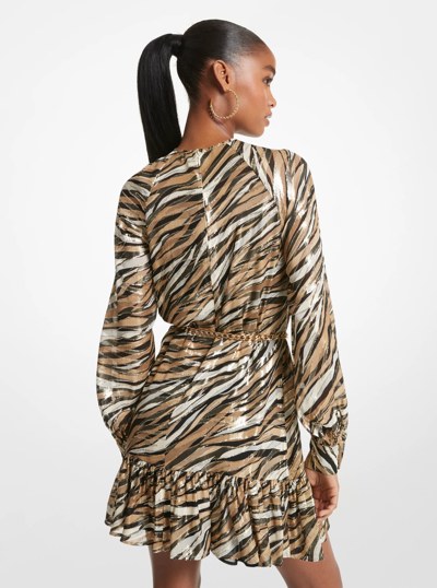 Zebra Fil Coup&eacute; Belted Mini Dress in KHAKI | Michael Kors