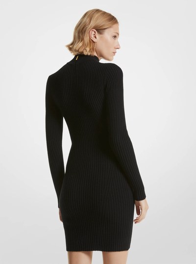 Ribbed Merino Wool Blend Dress in BLACK | Michael Kors