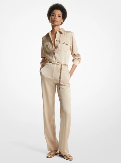 Satin Belted Jumpsuit in BUFF | Michael Kors