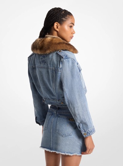 Faux Fur Trim Denim Cropped Jacket in BLUE VINTAGE WASH | Michael Kors