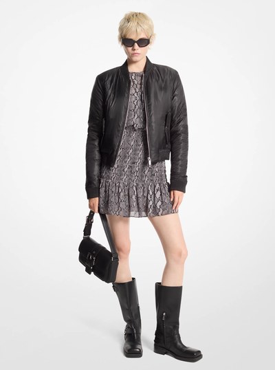 Satin Cir&eacute; Bomber Jacket in BLACK | Michael Kors