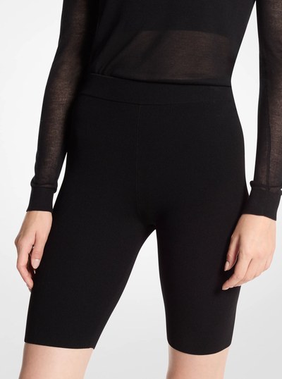 Stretch Wool Biker Shorts in BLACK | Michael Kors