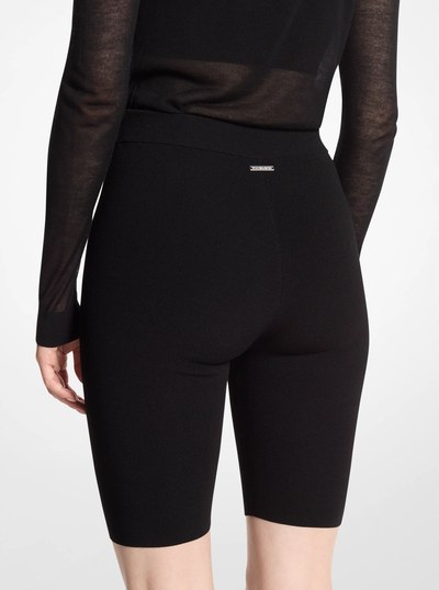Stretch Wool Biker Shorts in BLACK | Michael Kors
