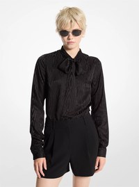 Moir&eacute; Tie-Neck Blouse