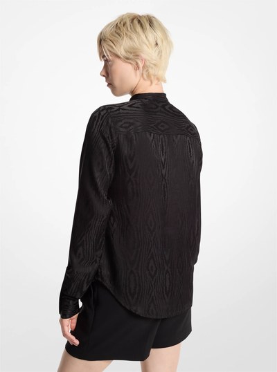 Moir&eacute; Tie-Neck Blouse in BLACK | Michael Kors