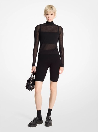 Sheer Mock Neck Sweater and Bra Top in BLACK | Michael Kors