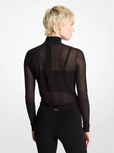 Sheer Mock Neck Sweater and Bra Top in BLACK | Michael Kors