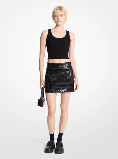 Crocodile Embossed Mini Skirt in BLACK | Michael Kors