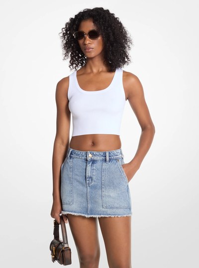 Frayed Denim Mini Skirt in BLUE VINTAGE WASH | Michael Kors