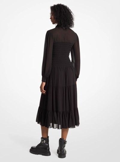 Smocked Georgette Shirtdress in BLACK | Michael Kors