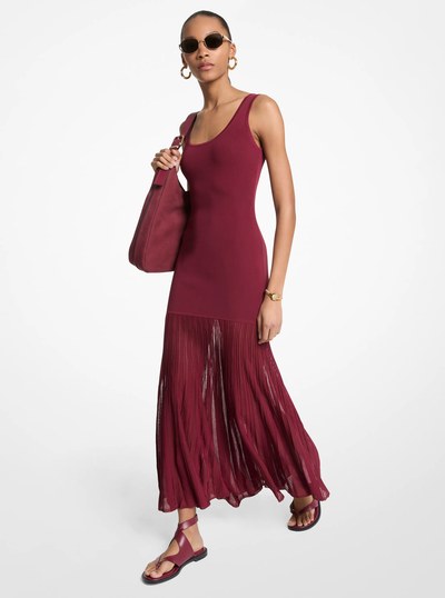 Stretch Viscose Blend Sheer Maxi Dress in DEEPMULBERRY | Michael Kors