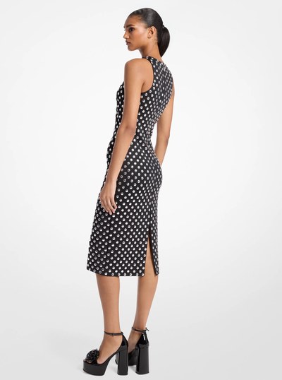 Dot Embellished Scuba Racerback Tank Dress in BLACK | Michael Kors