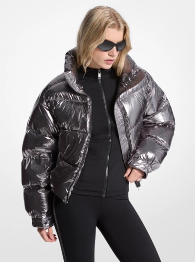 Metallic Nylon Cir&eacute; Puffer Jacket in GUNMETAL | Michael Kors