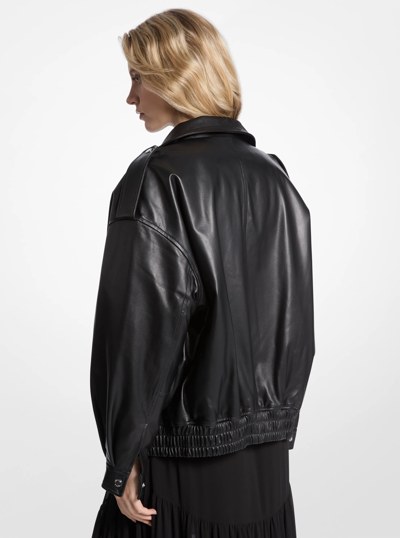 Oversized Leather Blouson Jacket in BLACK | Michael Kors