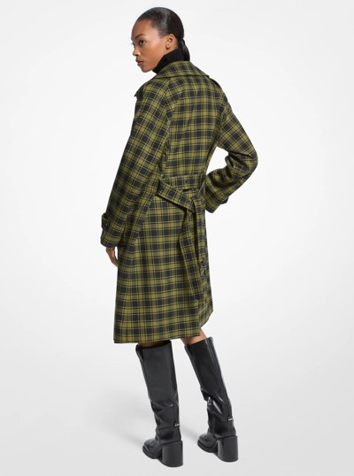 Plaid Stretch Wool Belted Balmacaan Coat in PISTACHIO | Michael Kors
