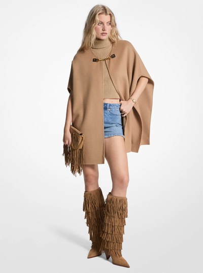 Double Face Wool Blend Cape in DARK CAMEL | Michael Kors