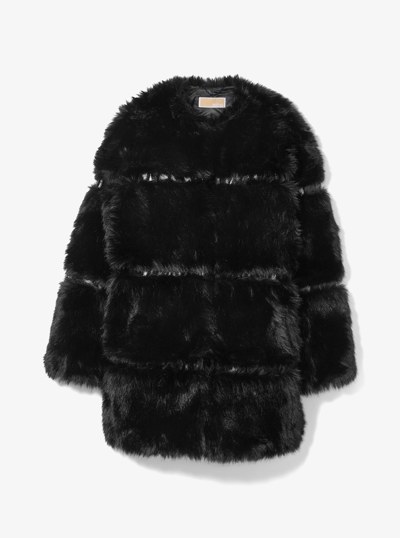 Faux Fur and Patent Coat in BLACK/BLACK | Michael Kors