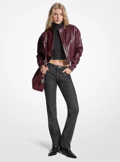 Cropped Bomber Jacket in OXBLOOD | Michael Kors