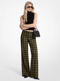 Plaid Print Stretch Wool Pants