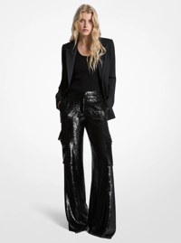 Pantalon cargo en cr&ecirc;pe georgette &agrave; paillettes